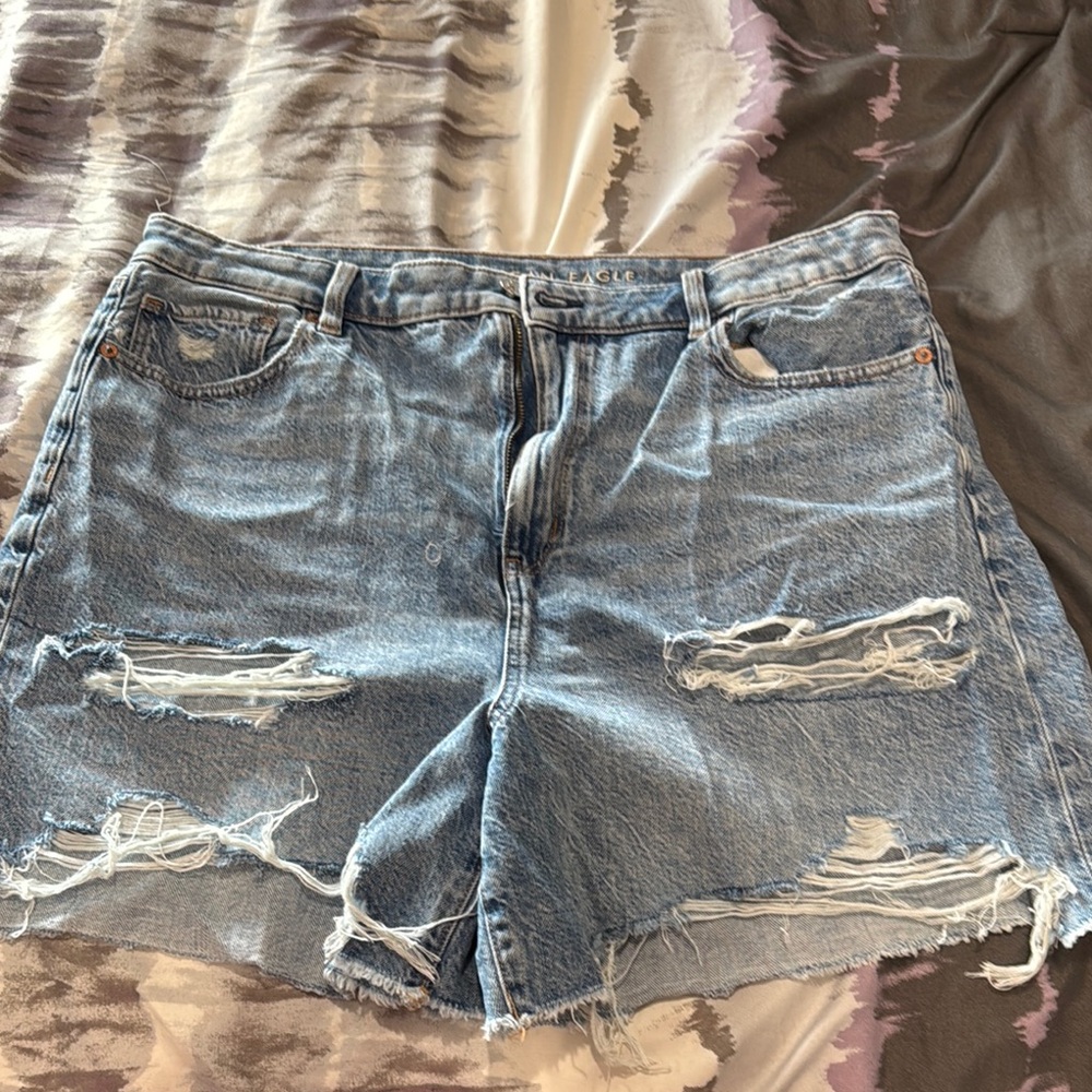 American Eagle Blue Distressed Denim Jean Shorts